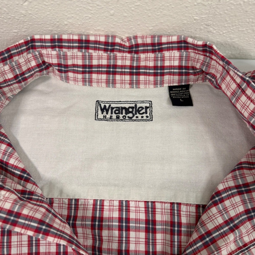 Wrangler Hero Mens Red Tartan Plaid Short Sleeve Button Up Shirt Size LG Casual‎ - Picture 8 of 9